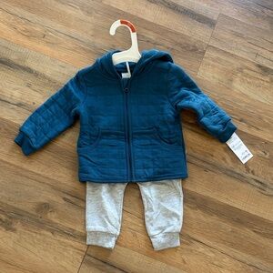 Carter's Teal Hooded Zip Jacket with Light Gray Jogger Pants